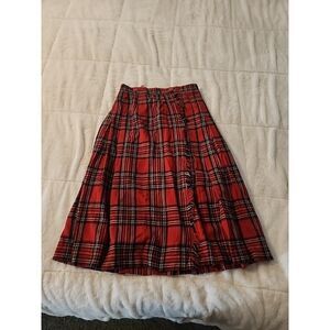VTG Wool Woollen Mill Red Tartan Pleated Midi Kilt Skirt Waist 28 Inches
